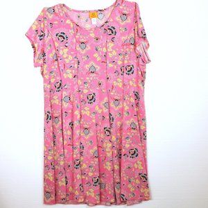 Ruby Rd Pretty in Pink Dress! Vibrant Floral 3X Capped Sleeves